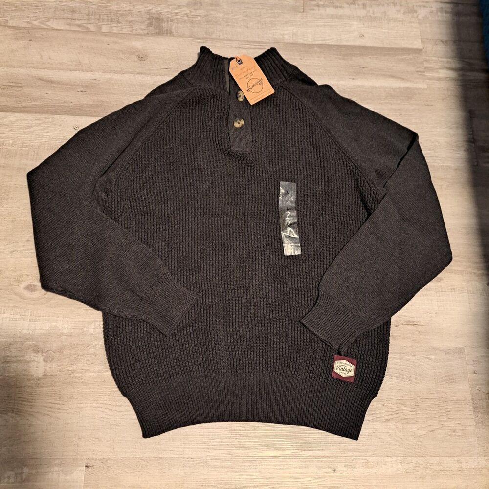 Weatherproof‎ Vintage Henley Sweater Gray Large Heathered Waffle Knit NWT FLAW